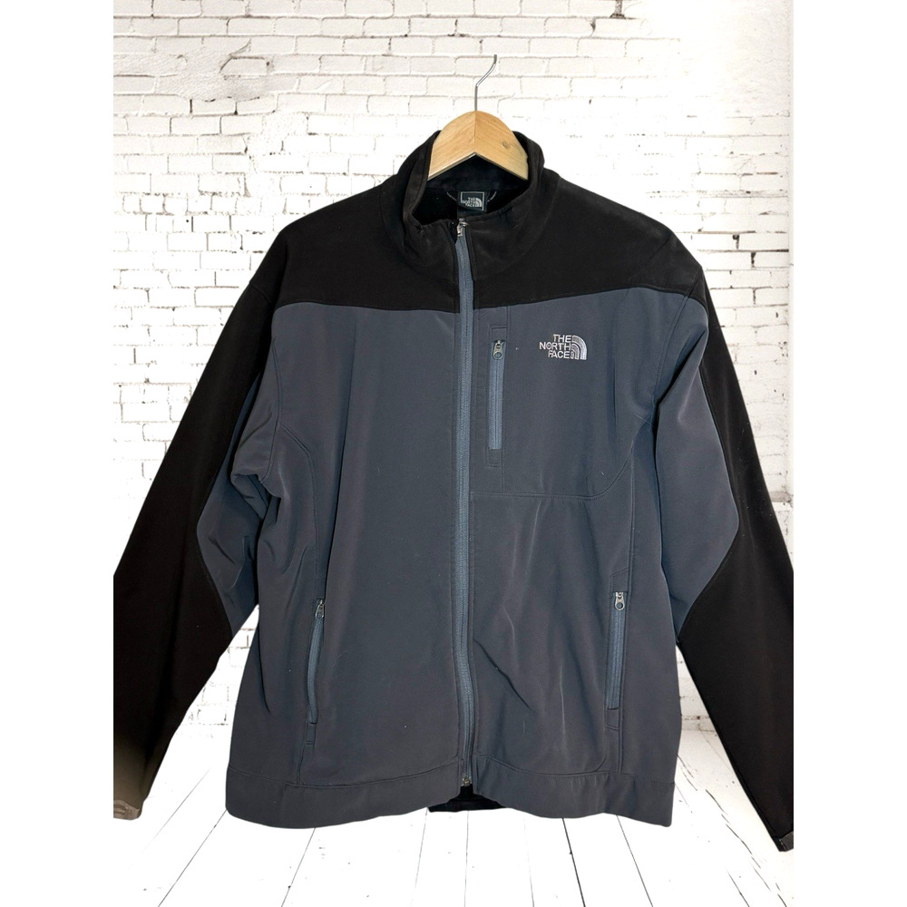 The North Face Apex Black Gray Jacket Mens Size L Softshell Full Zip Pockets